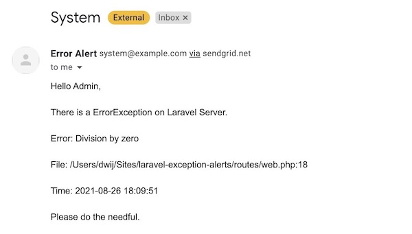 Laravel Send an Email on Error Exceptions Tutorial 